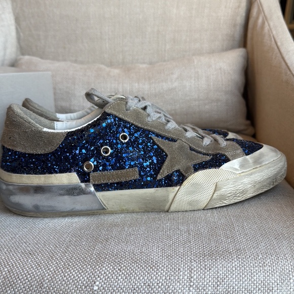 Golden Goose Blue Glitter Shoes Women's with Suede accent Super Star - Picture 1 of 10